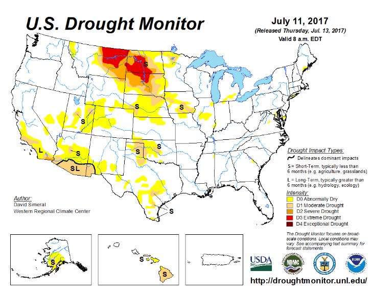  The U.S. Drought Monitor is jointly produced by the National Drought Mitigation Center at the University of Nebraska-Lincoln, the United States Department of Agriculture, and the National Oceanic and Atmospheric Administration. Map courtesy of NDMC-UNL.