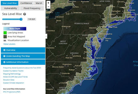 Map of potential coastal changes in the eastern US